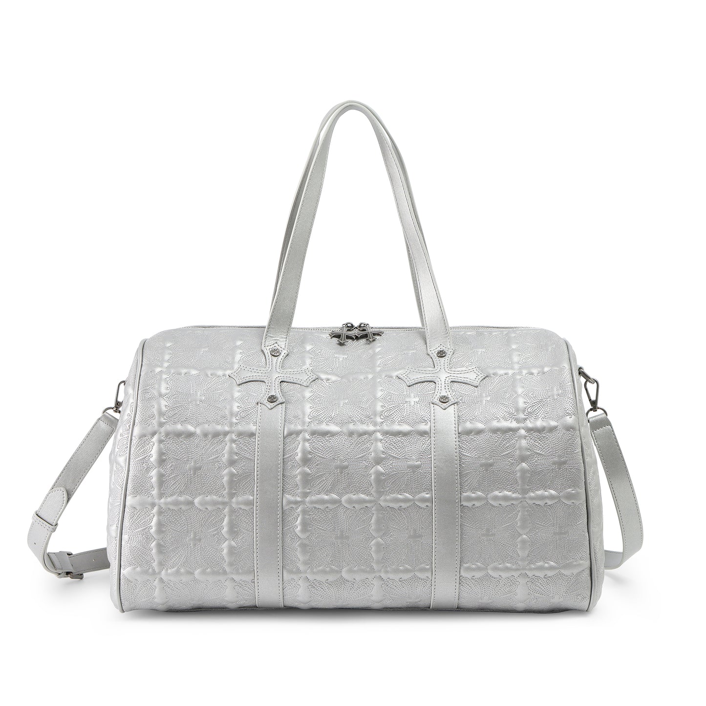 Embroidered Chopper Duffle Bag - Silver