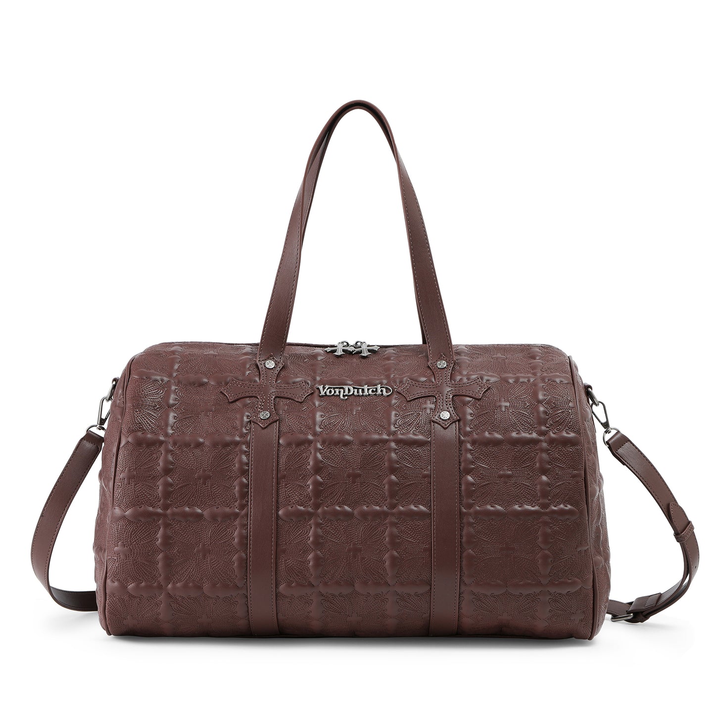 Embroidered Chopper Duffle Bag - Brown