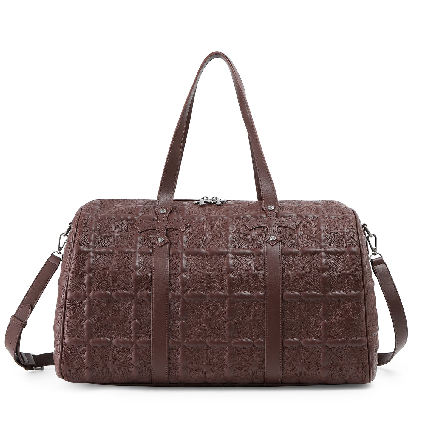 Embroidered Chopper Duffle Bag - Brown