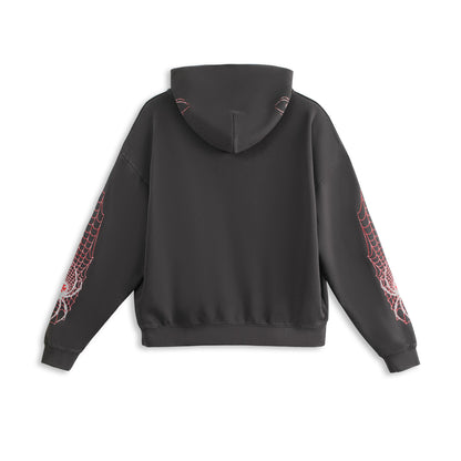 SPIDER NEST HOODIE - WASHED BLACK & RED