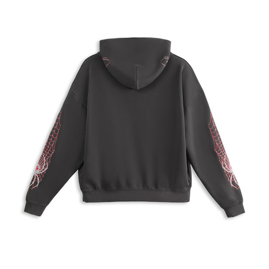 SPIDER NEST HOODIE - WASHED BLACK & RED