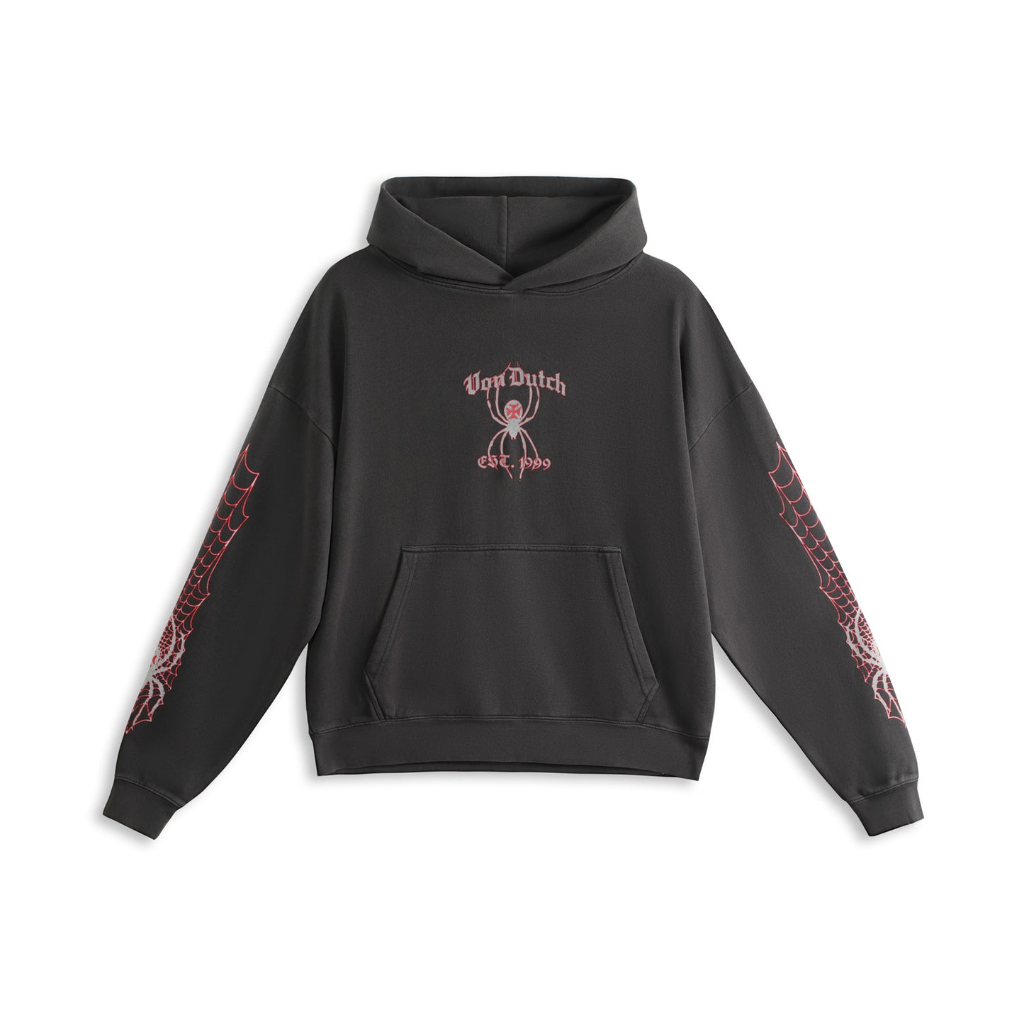 SPIDER NEST HOODIE - WASHED BLACK & RED