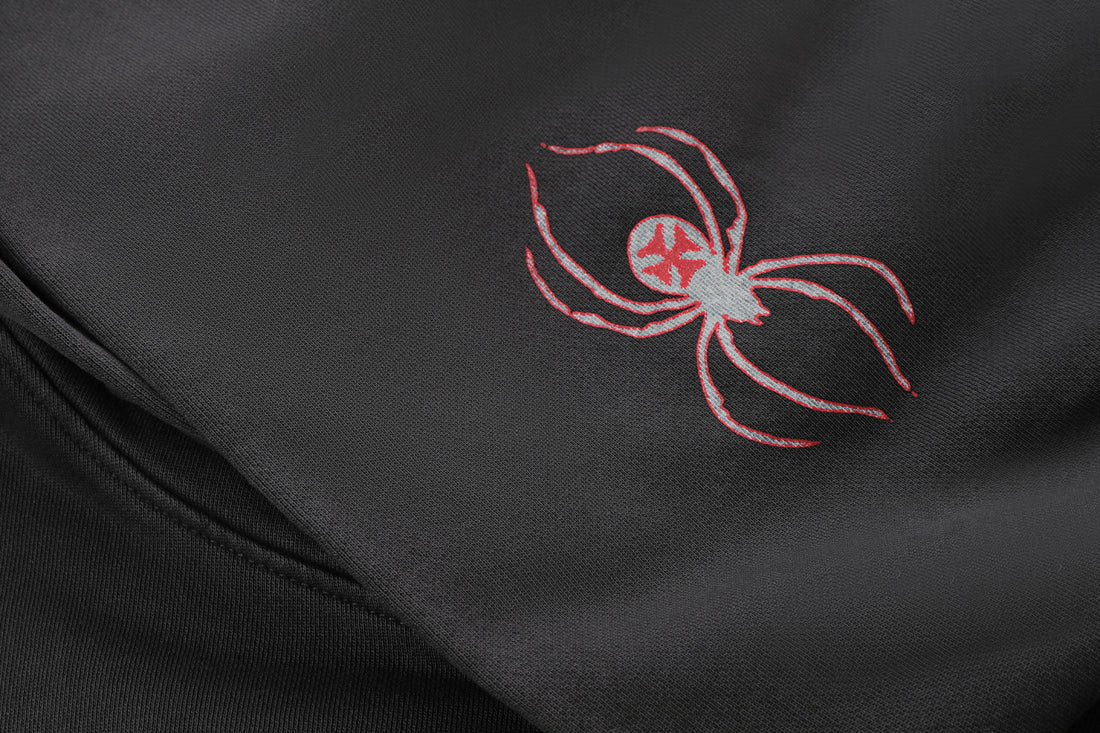 SPIDER NEST HOODIE - WASHED BLACK & RED