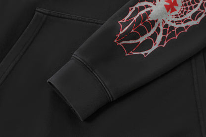 SPIDER NEST HOODIE - WASHED BLACK & RED