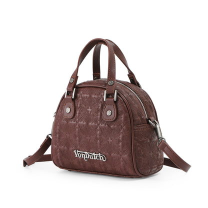 Embroidered Chopper Bowling Bag - Brown