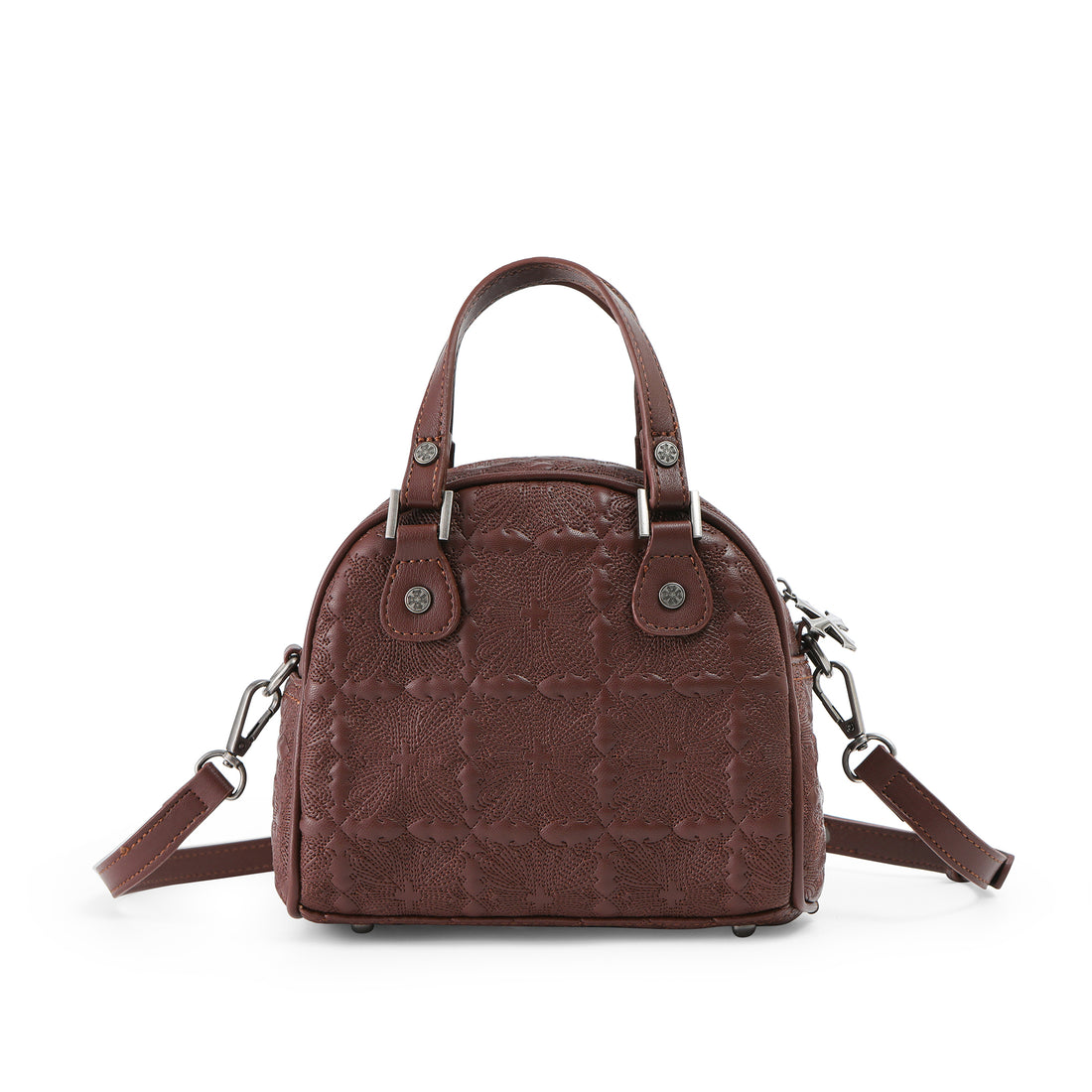 Embroidered Chopper Bowling Bag - Brown