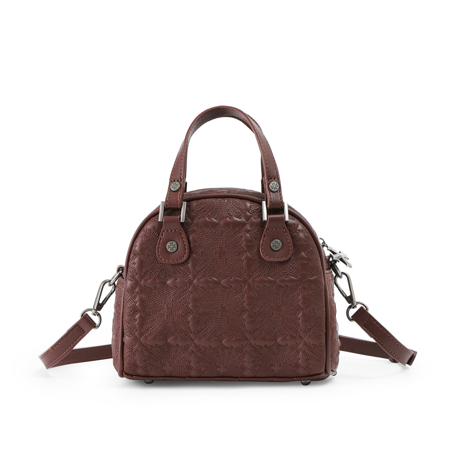 Embroidered Chopper Bowling Bag - Brown