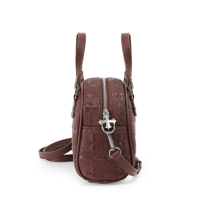 Embroidered Chopper Bowling Bag - Brown