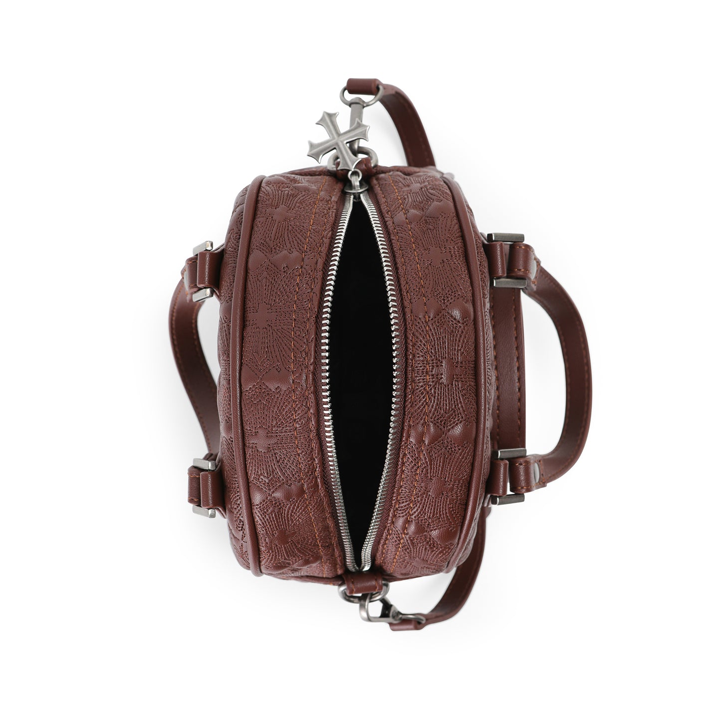Embroidered Chopper Bowling Bag - Brown