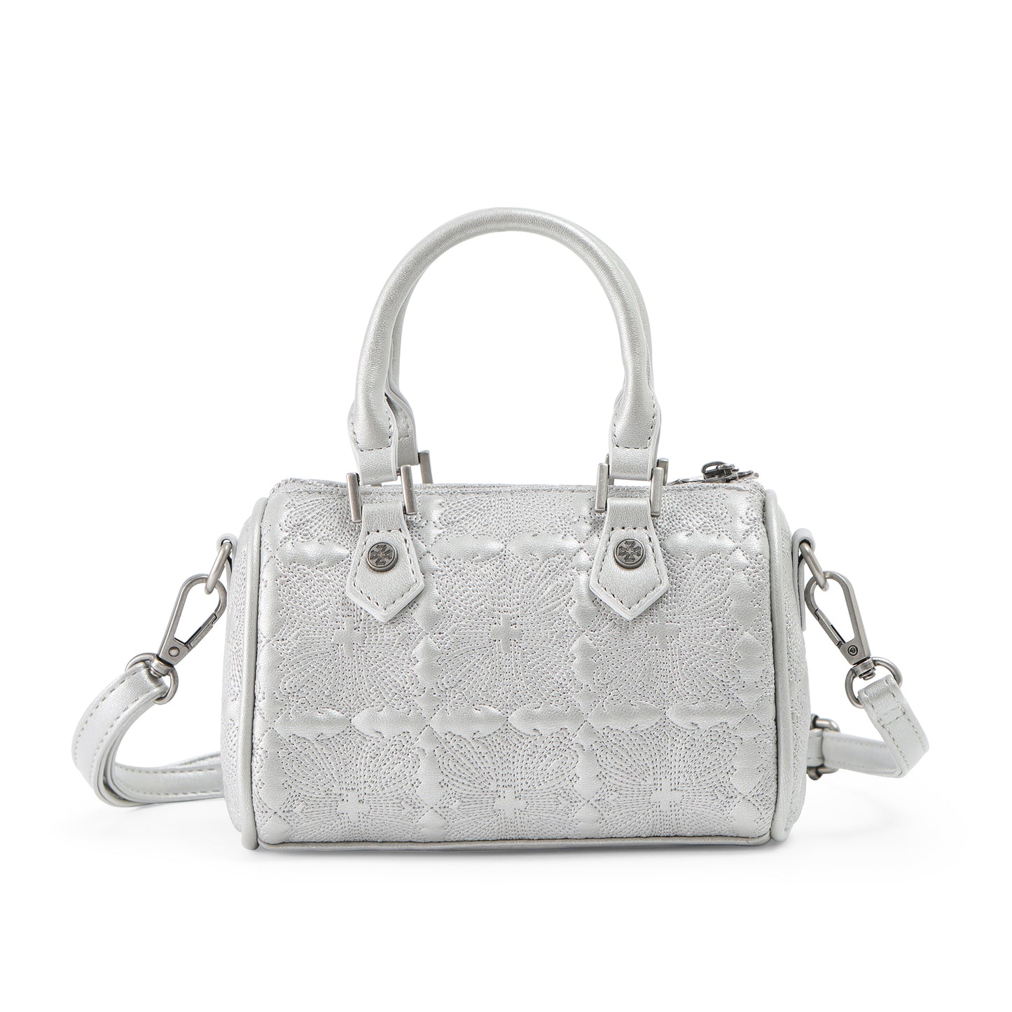 Embroidered Chopper Hanna Bag - Silver