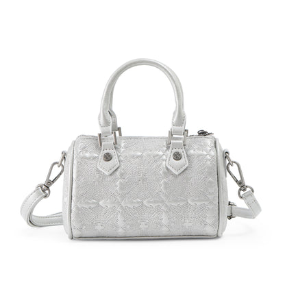 Embroidered Chopper Hanna Bag - Silver