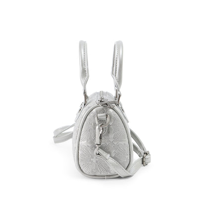 Embroidered Chopper Hanna Bag - Silver