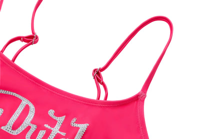 Rhinestone Classic Racing Spaghetti Top - Hot Pink