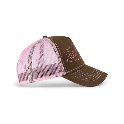Rhinestone Trucker Hat - Brown with Pink Rhinestones