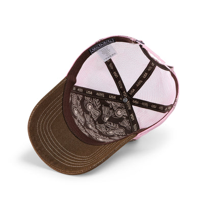 Rhinestone Trucker Hat - Brown with Pink Rhinestones