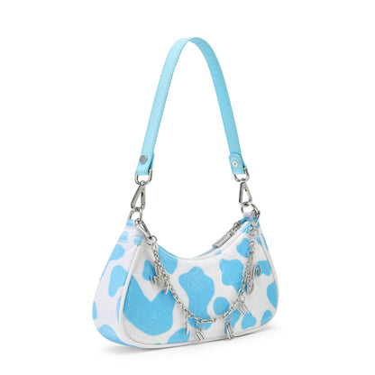 Light Blue Cow Print Shoulder Bag
