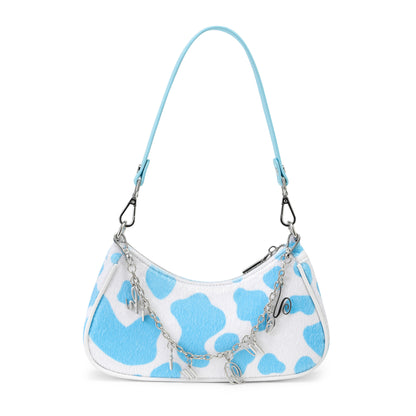 Light Blue Cow Print Shoulder Bag