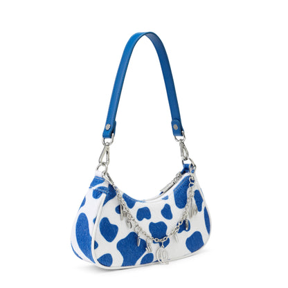Blue Cow Print Shoulder Bag