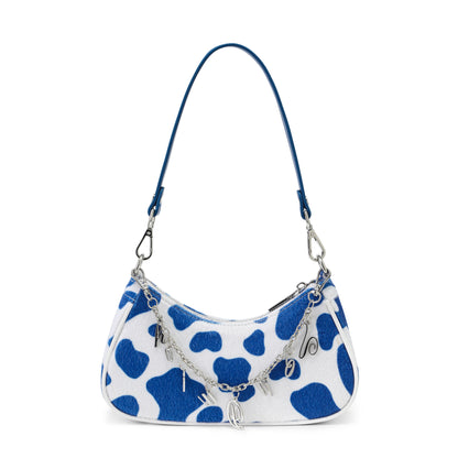 Blue Cow Print Shoulder Bag