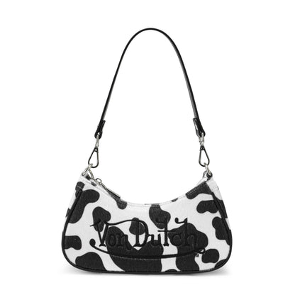 Black Cow Print Shoulder Bag