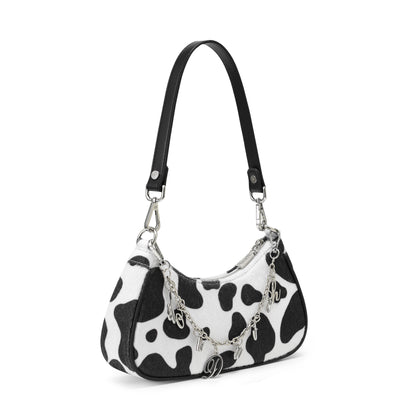Black Cow Print Shoulder Bag