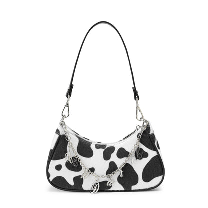 Black Cow Print Shoulder Bag