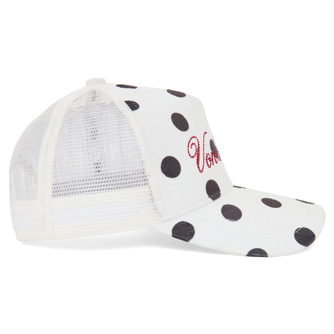 Polka Dot Velour Rhinestone Trucker Hat — image 4