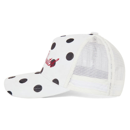 Polka Dot Velour Rhinestone Trucker Hat