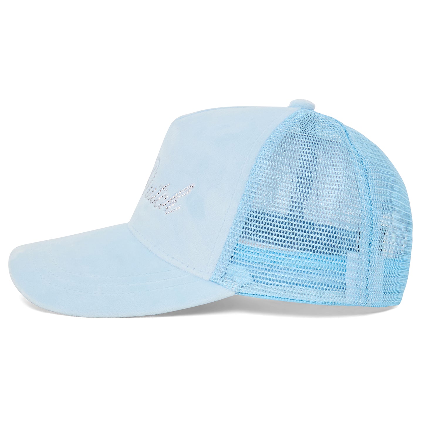Baby Blue Velour Rhinestone Trucker Hat