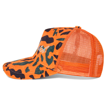 Orange Camo Velour Rhinestone Trucker Hat