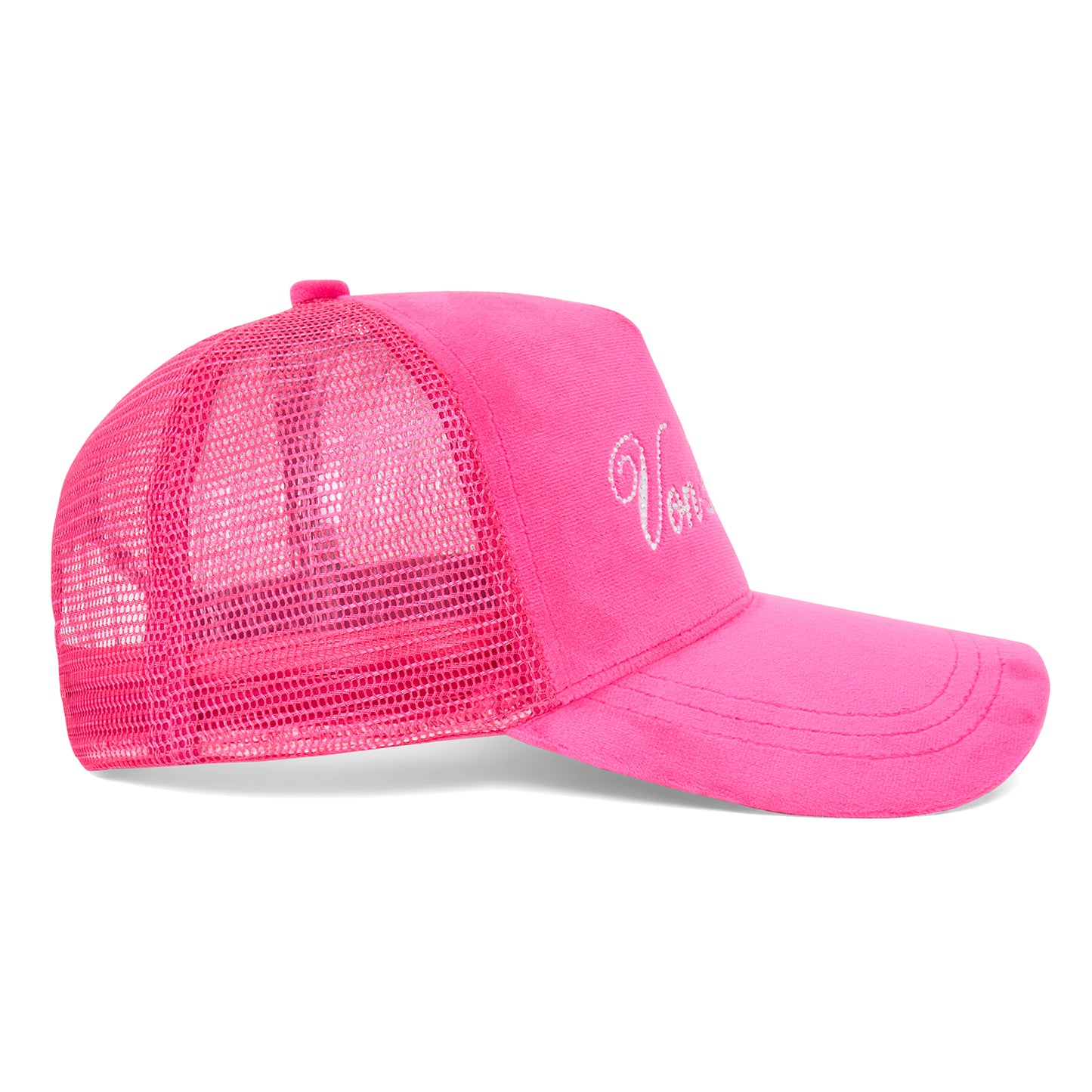 Hot Pink Velour Rhinestone Trucker Hat