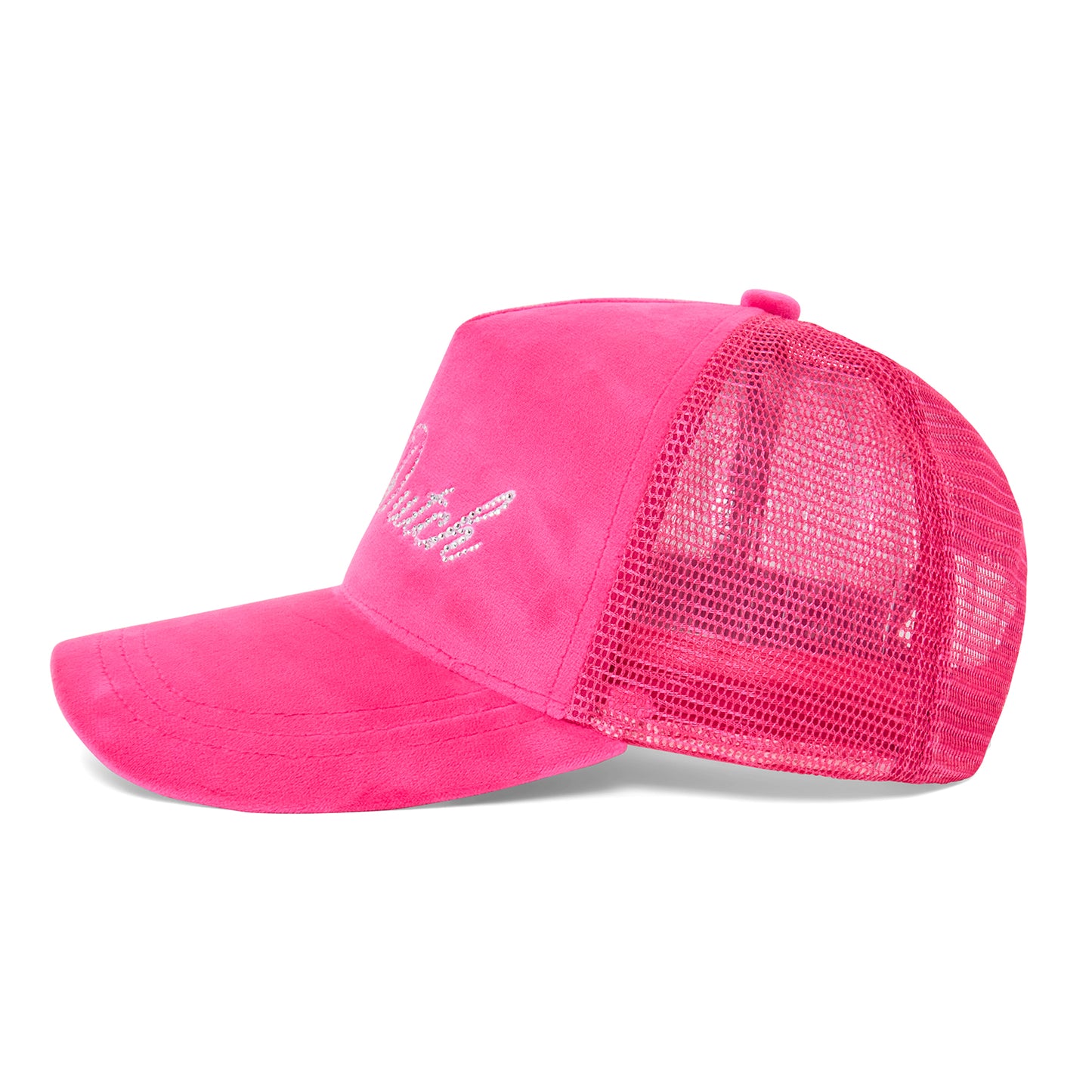 Hot Pink Velour Rhinestone Trucker Hat