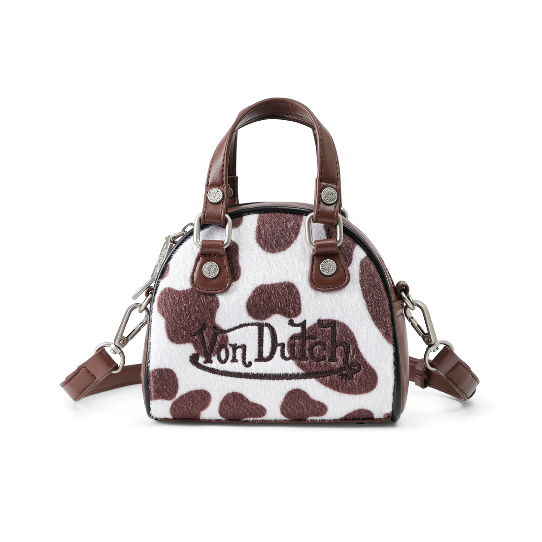 Mini Cow Print Bowling Bag - Brown & White