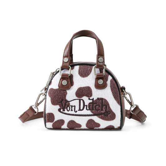 Mini Cow Print Bowling Bag - Brown & White