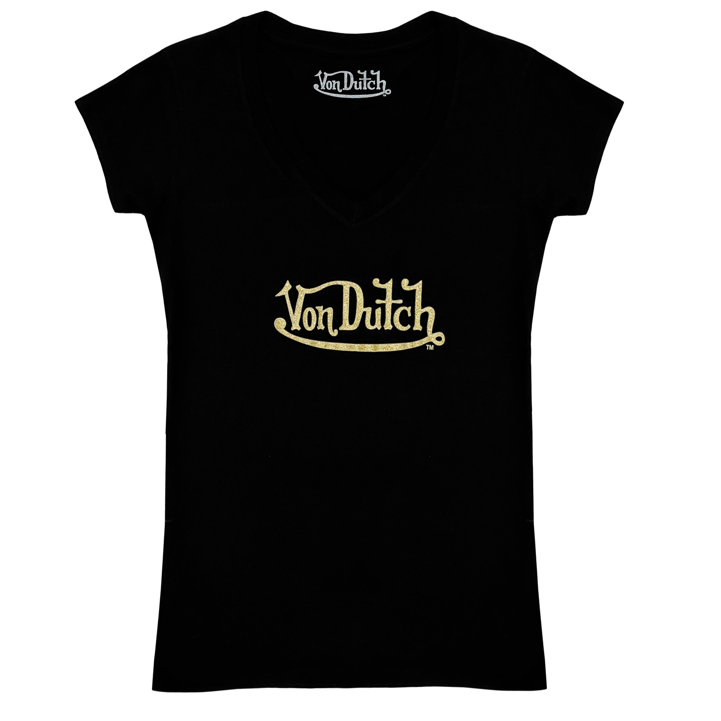Von Dutch Glitter V-Neck - Black and Gold
