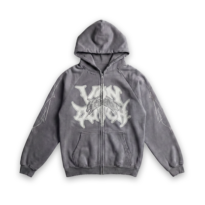GRAY DISTRESSED HOODIE - VD x HARDFEST