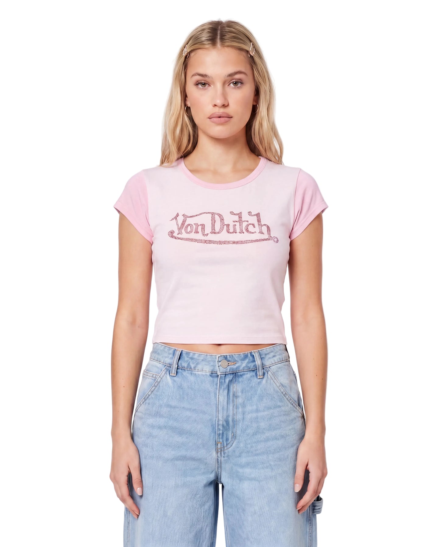 Pink Rhinestone Ringer Tee
