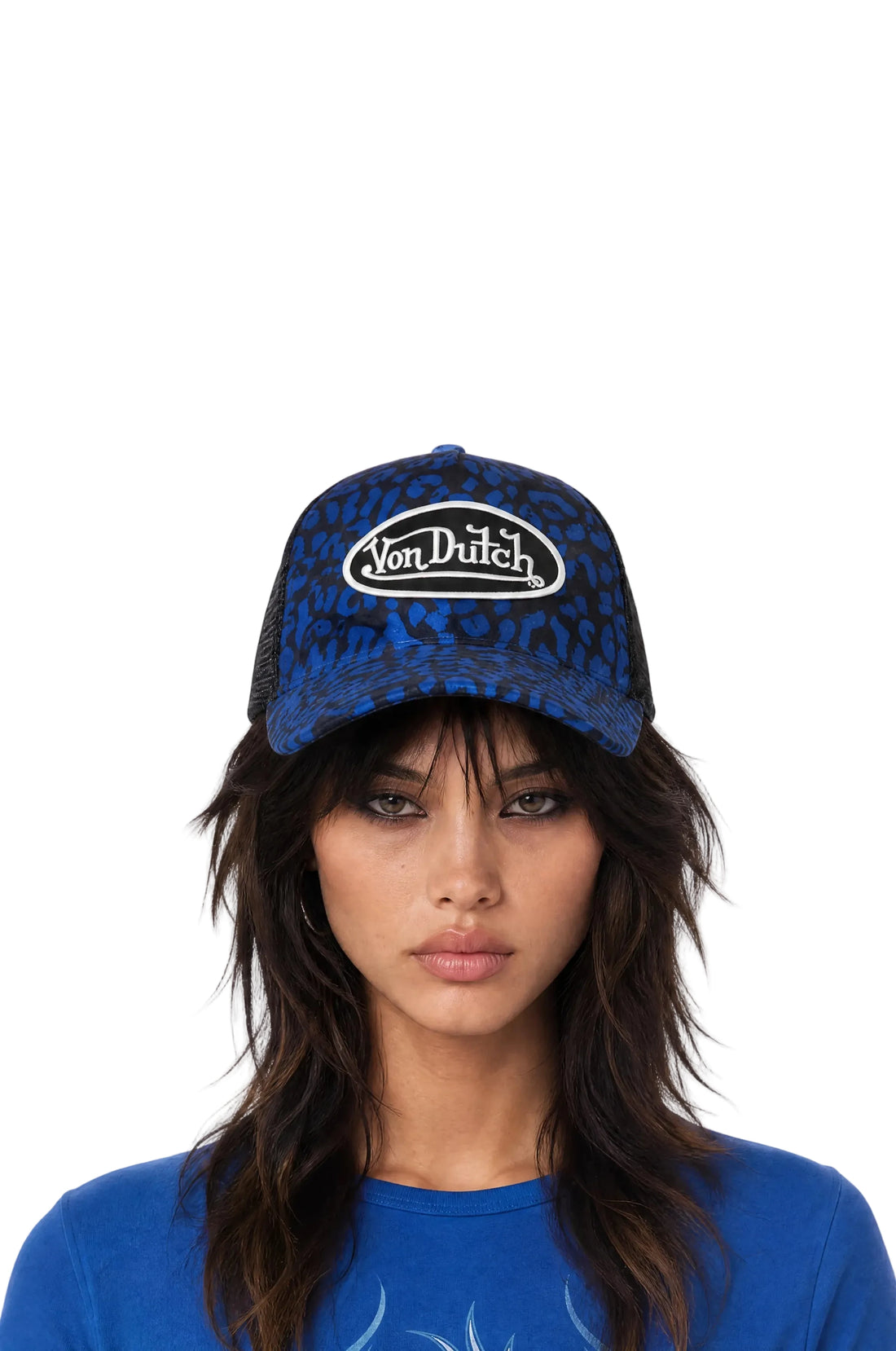 Blue Cheetah Velvet Trucker Hat — image 2