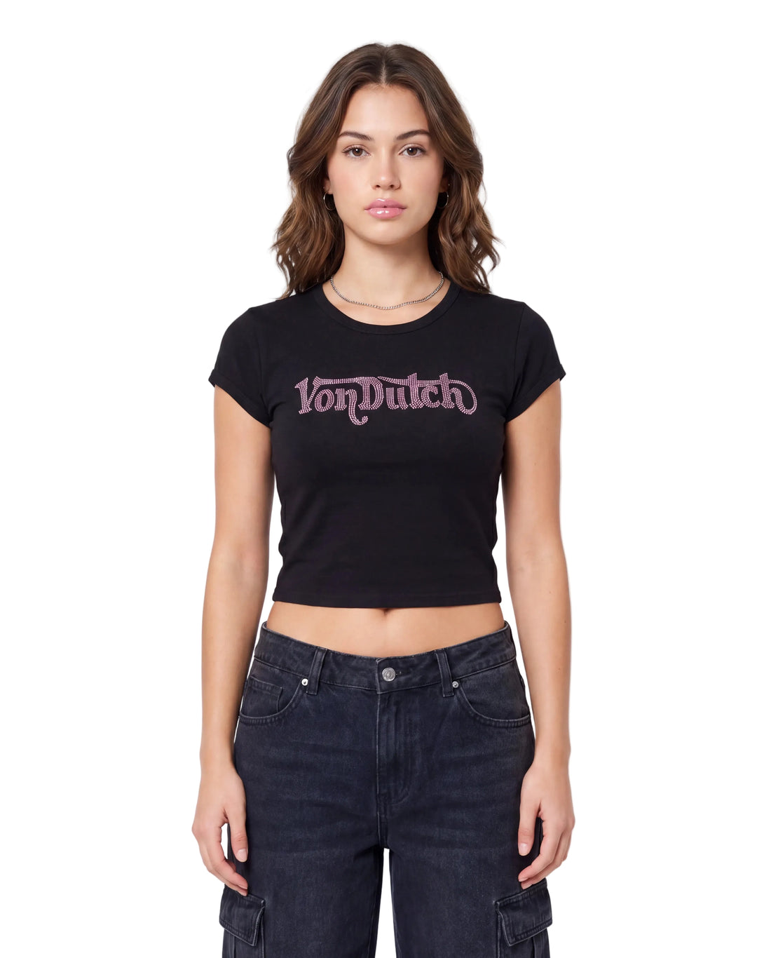 Von Dutch Black & Pink Ranch Rhinestone Baby Tee