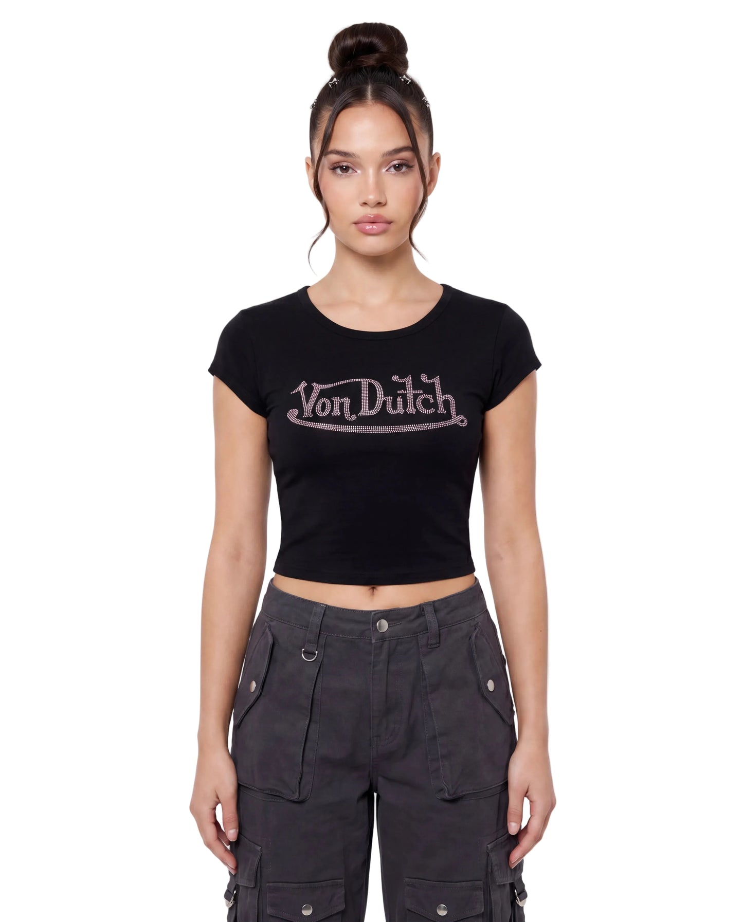 Black & Pink Classic Rhinestone Baby Tee