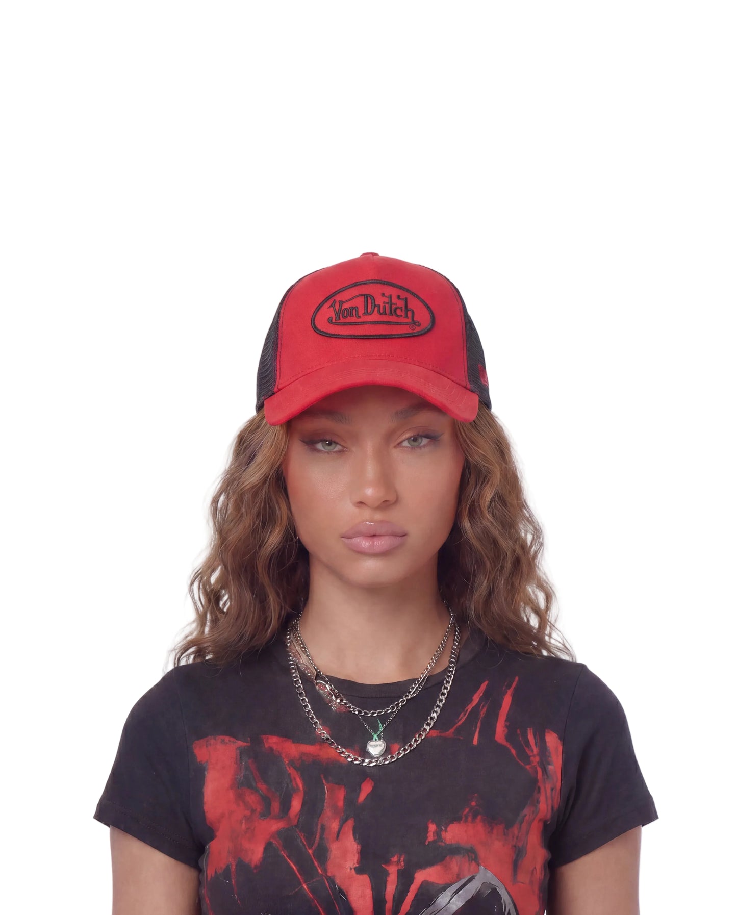 Suede Trucker Hat - Red and Black
