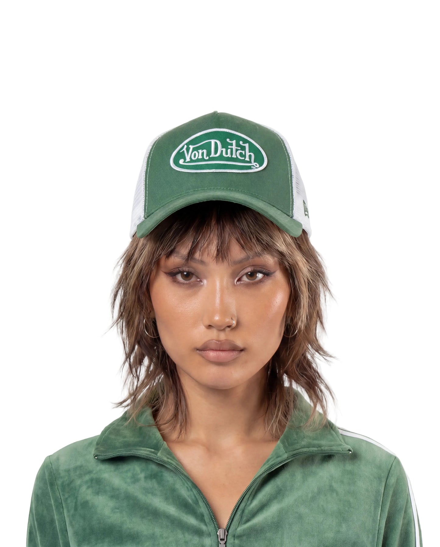 Suede Trucker Hat - Green and White