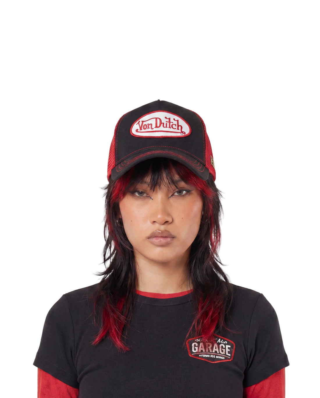Suede Trucker Hat - Black and Red Mesh — image 2