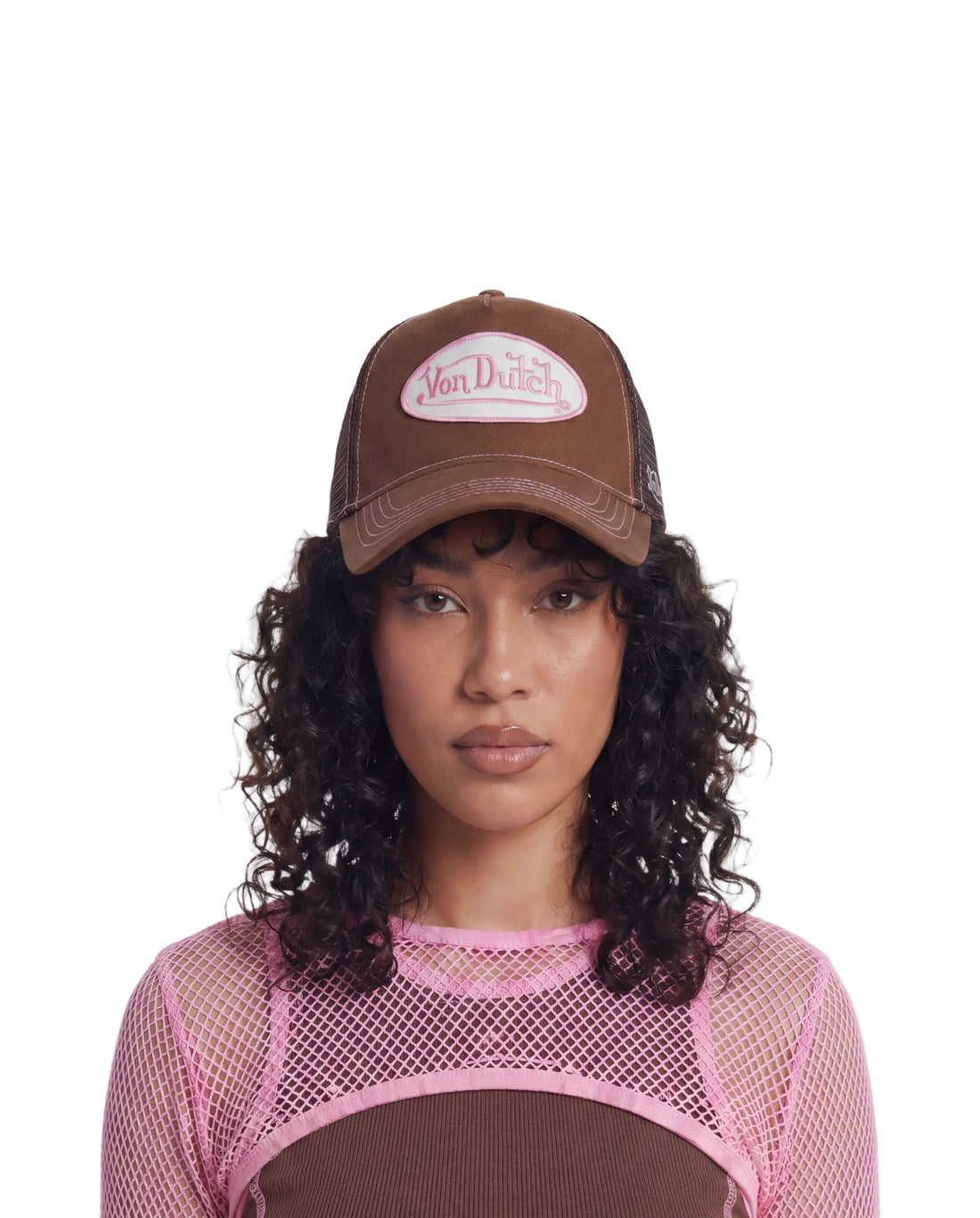 Suede Trucker Hat - Brown and Pink
