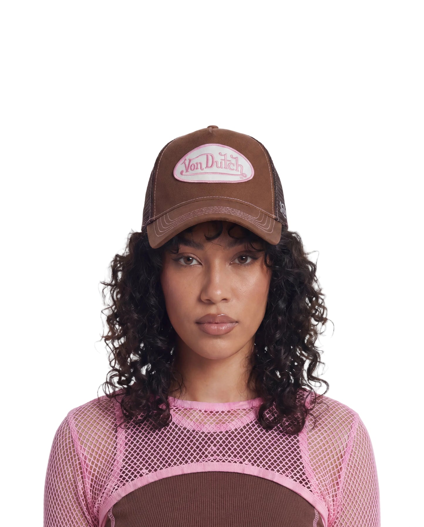 Suede Trucker Hat - Brown and Pink