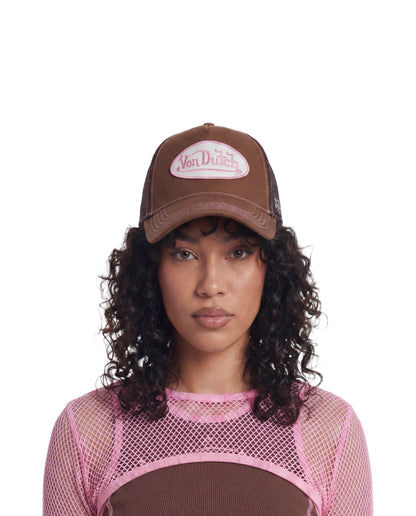 Suede Trucker Hat - Brown and Pink