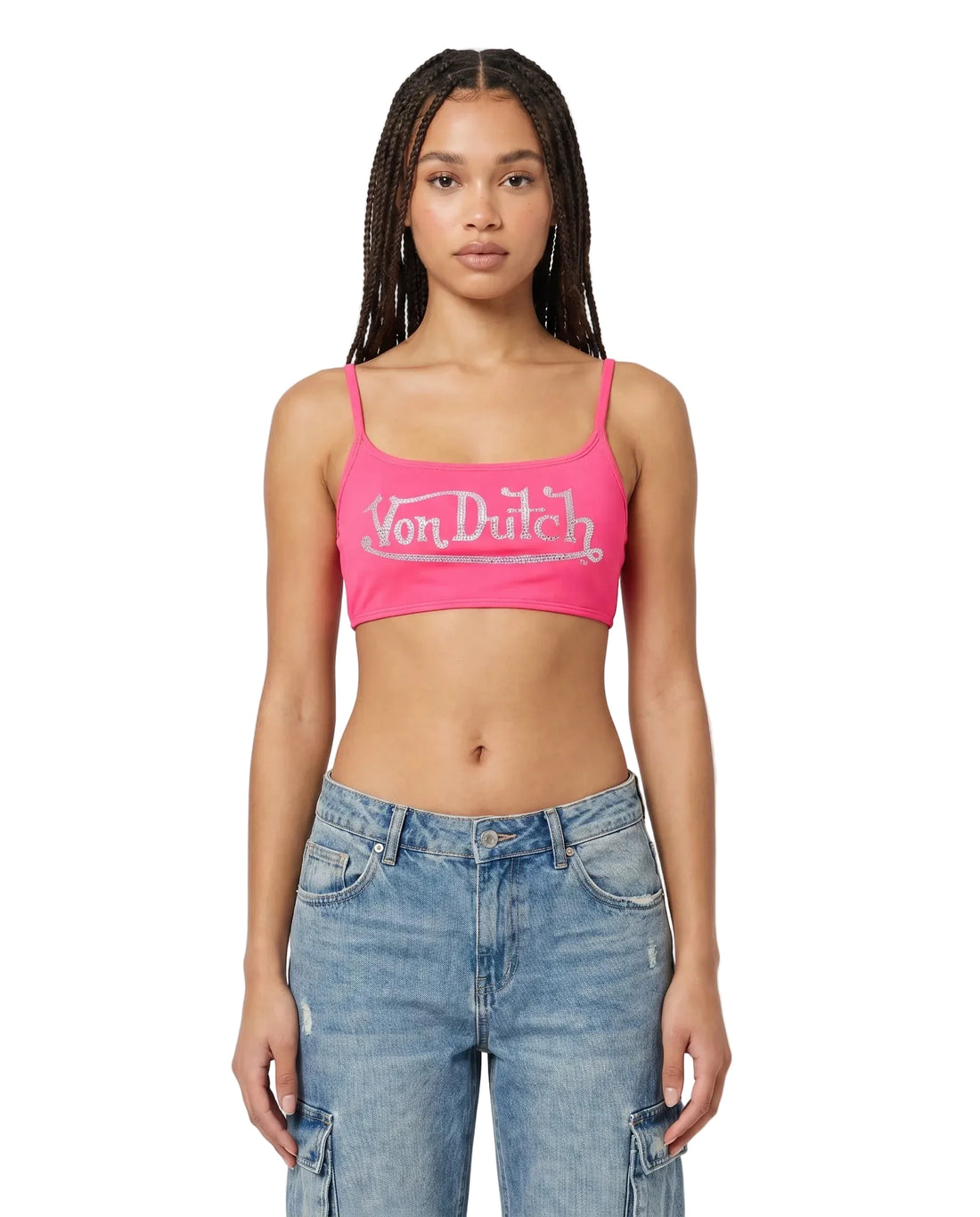 Rhinestone Classic Racing Spaghetti Top - Hot Pink
