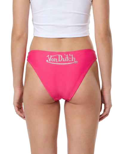 Rhinestone Classic High-Cut Bikini Bottoms - Hot Pink