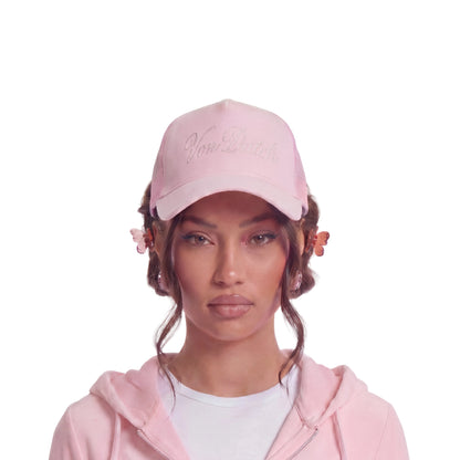 Baby Pink Velour Rhinestone Trucker Hat