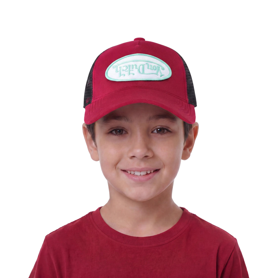 Kids Velvet Trucker Hat - Wine/Lime — image 2